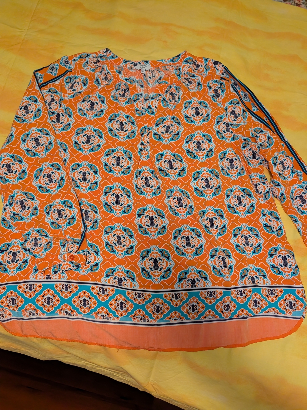 Crown & Ivy Women’s Orange & Blue Printed Blouse